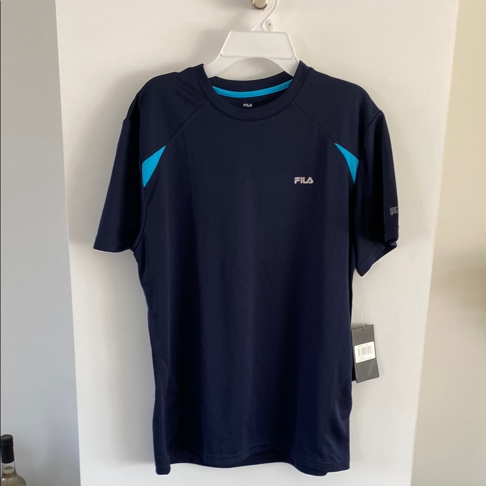 NWT FILA CONGENT CREW midnight glacial blue athletic dry tee top S